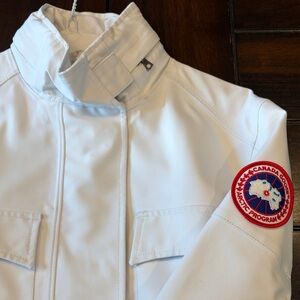 Canada Goose White Jacket with Red and Blue Sleeve Patch